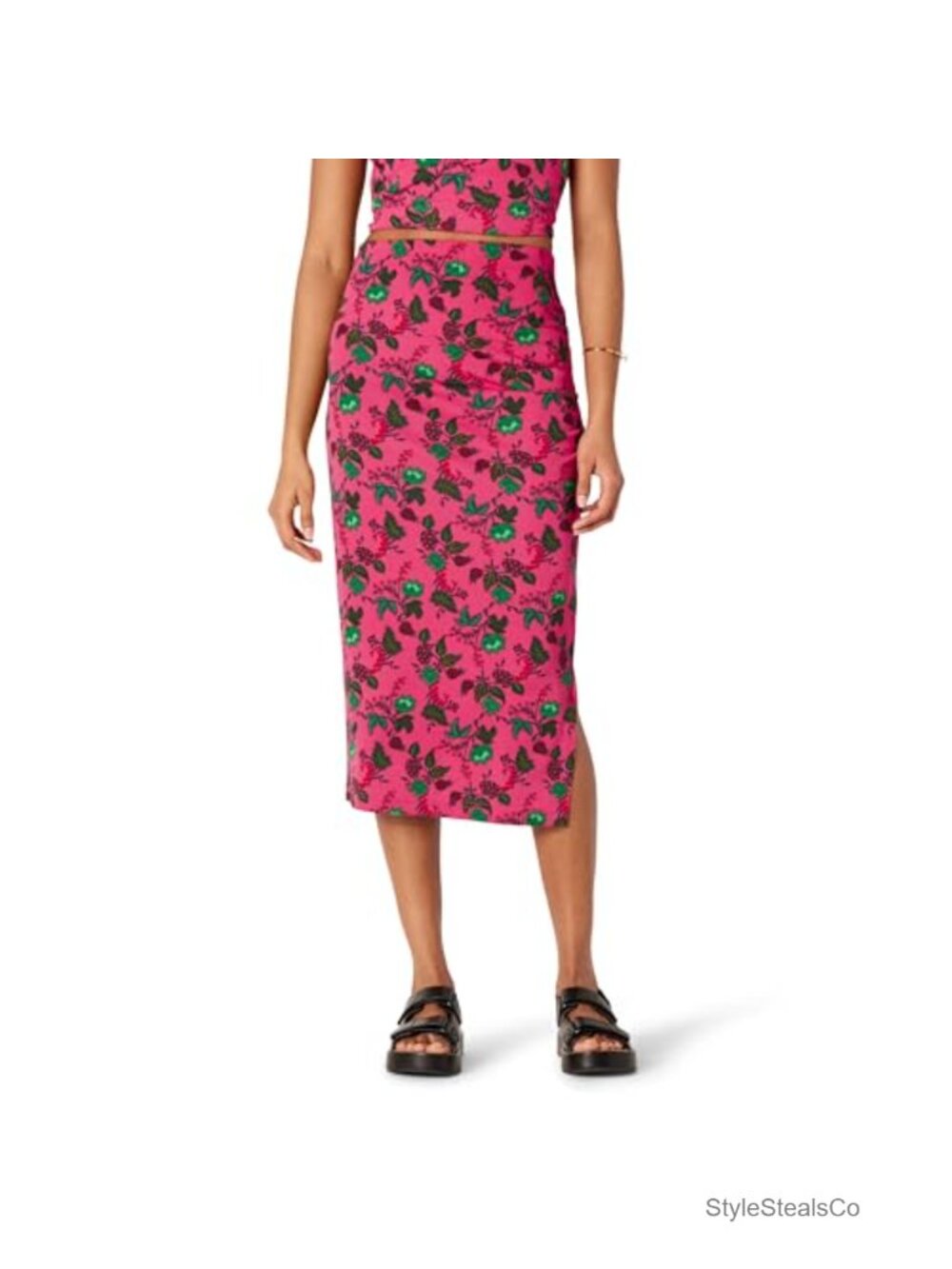 Slim Fit Ruched Matte Jersey Midi Skirt Side Slit Pull On